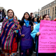 Women from Matriarch, a Native-led program empowering Native American women, link arms at the Women’s March on Washington. Photos by Ellie Shechet.